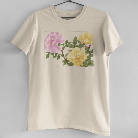 Vintage Pink Yellow Rose Flower Tee - Picture 1 of 5